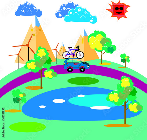 Travel by car  vector art and illustration