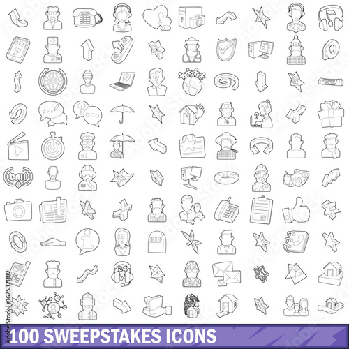100 sweepstakes icons set  outline style