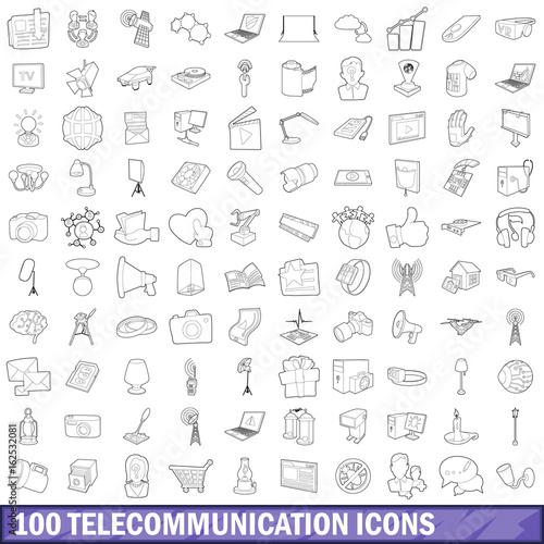 100 telecommunication icons set  outline style