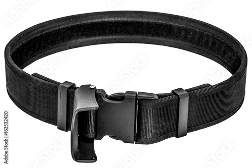 Military tactical belt with semi-automatic buckle for connection. Isolated