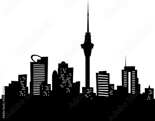 Cartoon skyline silhouette of the city of Auckland  New Zealand.
