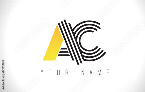 AC Black Lines Letter Logo. Creative Line Letters Vector Template.