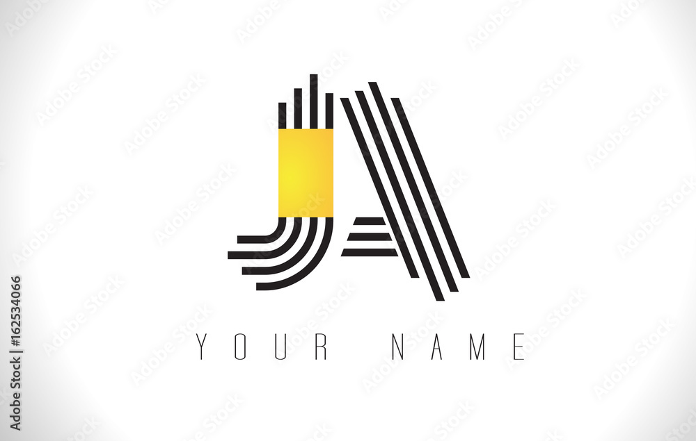 JA Black Lines Letter Logo. Creative Line Letters Vector Template.