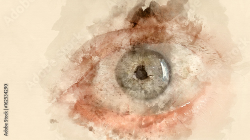Human eye background closeup. Watercolor background