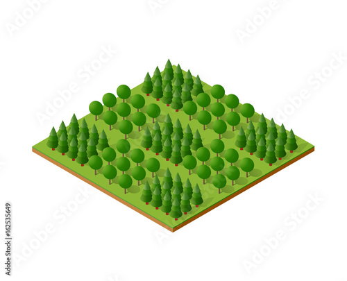 Isometric 3d trees forest camping nature elements white background for landscape design. Vector illustration isolated. Icons for city maps, games and your town