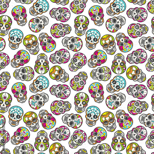 Colorful mexican sugar skull seamless pattern, vector illustration