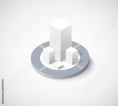 Computer internet icon isometric 3D landscape of the city. 