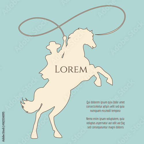 Rodeo cowboy silhouette. Vector man on horse background