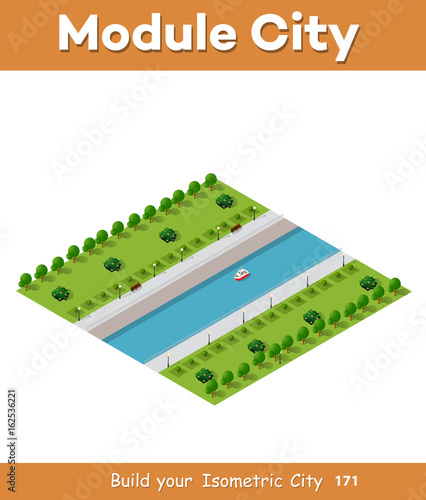 Valokuva Isometric vector illustration of modern city with a marina and river embankment
