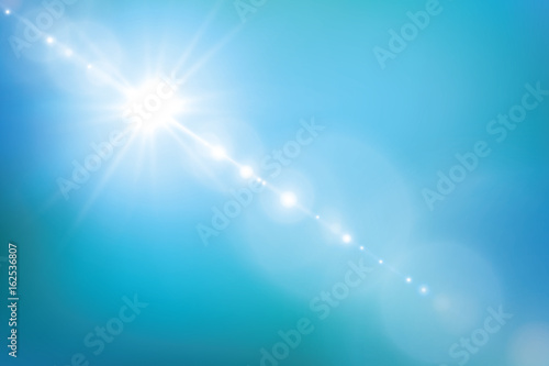 Lens flare in the afternoon on blue sky background