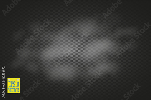 Fog or smoke isolated transparent special effect. White vector cloudiness, mist or smog background. Vector illustration
