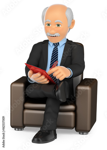 3D Psychologist sitting on a sofa working photo