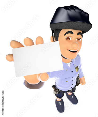 3D Police in shorts with a blank card