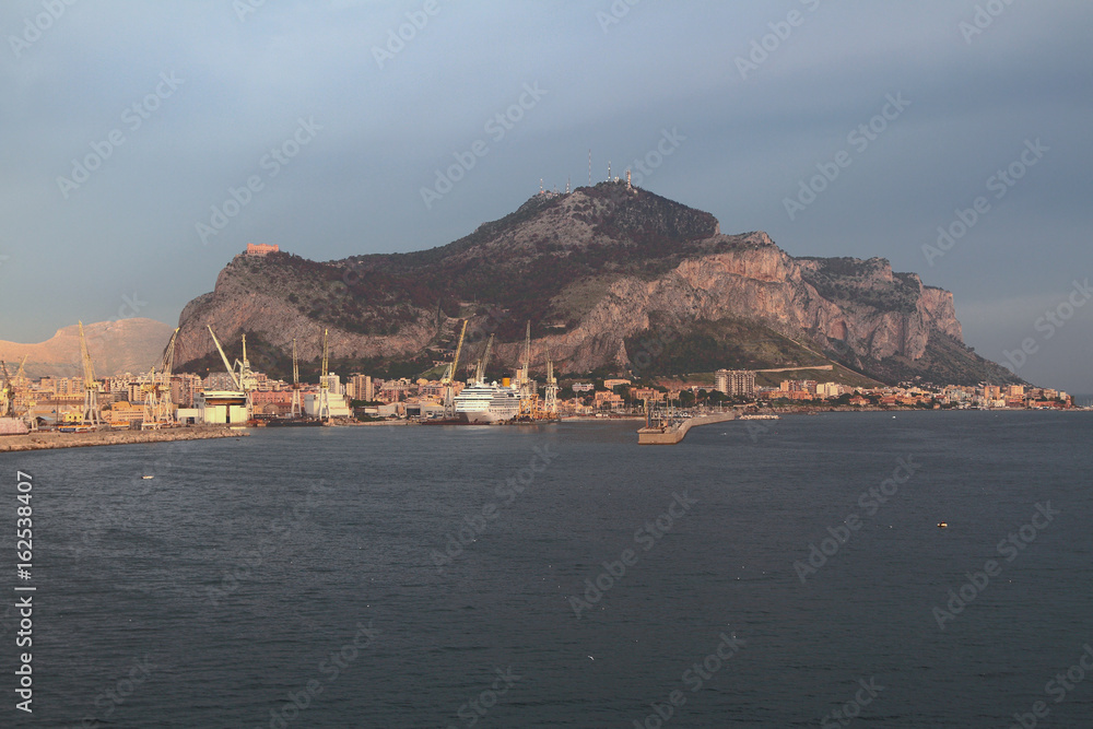 Port city and Monte-Pellegrino cape. Palermo, Sicily, Italy