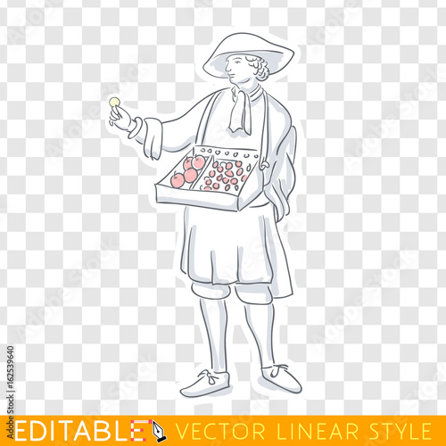 Medieval salesman, merchant marketer. Middle social class in medieval Europe. Editable line sketch. Stock vector illustration.