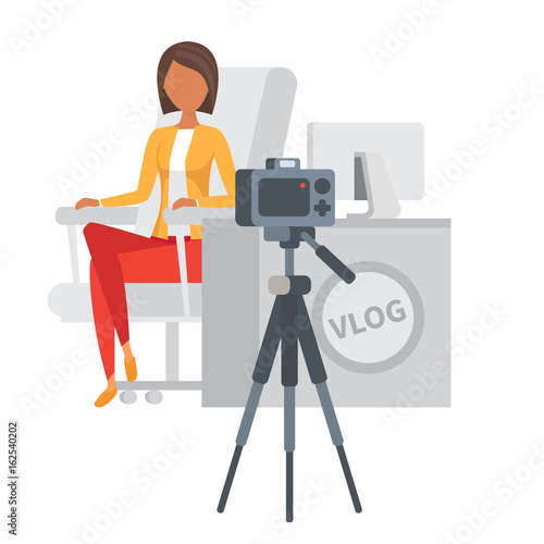 Video blogger making stream. Vlogger vector illustration