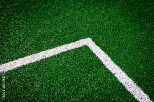 Corner(White stripe) on the green soccer field - background
