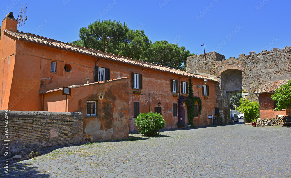 Buildings in the old village or borgo of Ostia Antica near Rome, Italy
