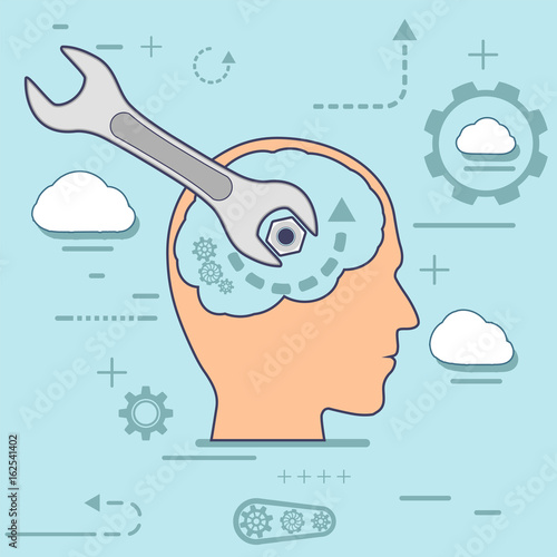 Human head and a wrench. Mental health.