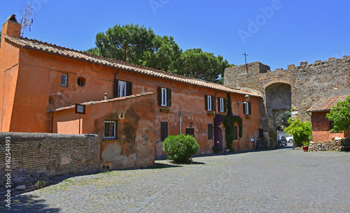 Buildings in the old village or borgo of Ostia Antica near Rome, Italy 