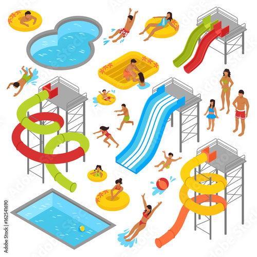 Aqua Park Isometric Icons Set
