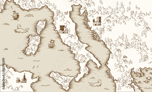 Old map of Italy, Medieval cartography, vector illustration