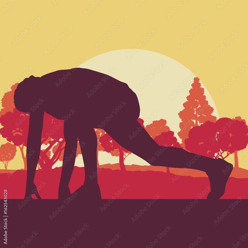 Warm up exercise man in park vector background landscape