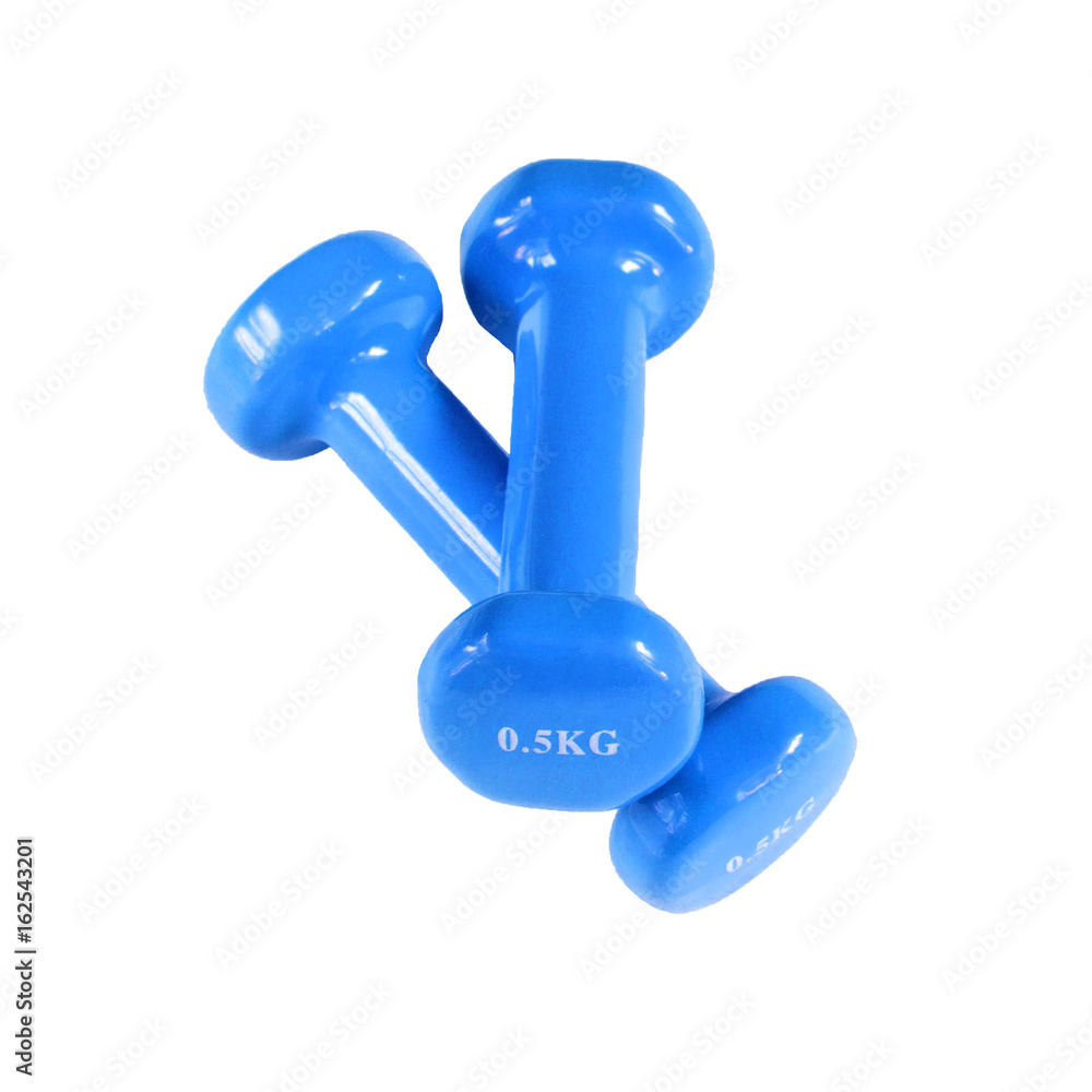 Two blue dumbbells 0.5 kg isolated on white background Two blue dumbbells 0.5 kg isolated on white background