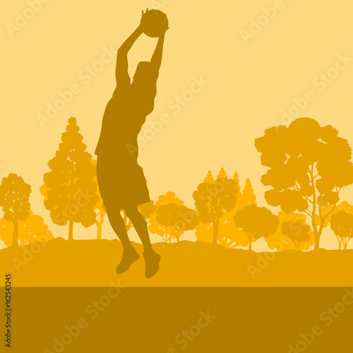 Basketball man player relaxing in park vector background landscape