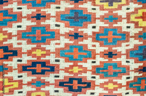 Geometric traditional kilim carpet detail photo