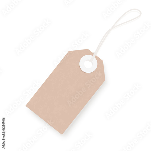 Brown blank kraft paper hang price tag. Vector illustration.