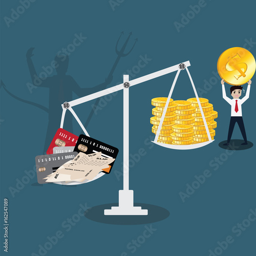 Business wealth concept,businessman put lot of golden coin for his debt - vector