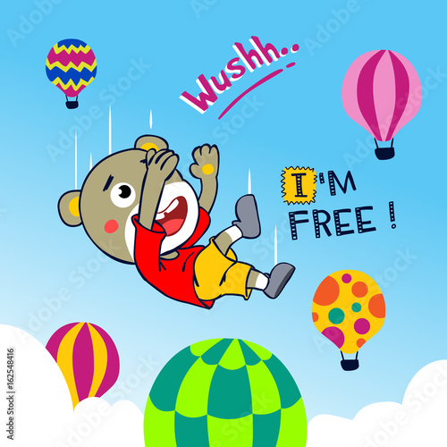 free fall between the air ballons. vector cartoon illustration