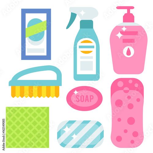 Cleanser bottle chemical housework product care wash equipment cleaning liquid flat vector illustration.