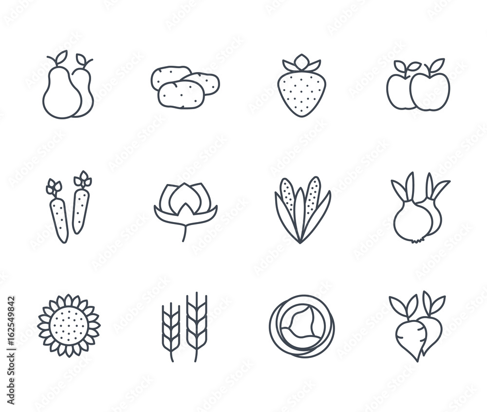 Harvest, farm icons set, linear style