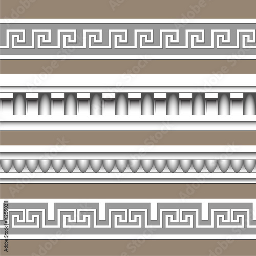 A set of classical architectural elements, cornice girdles. Seamless pattern. Vector illustration.