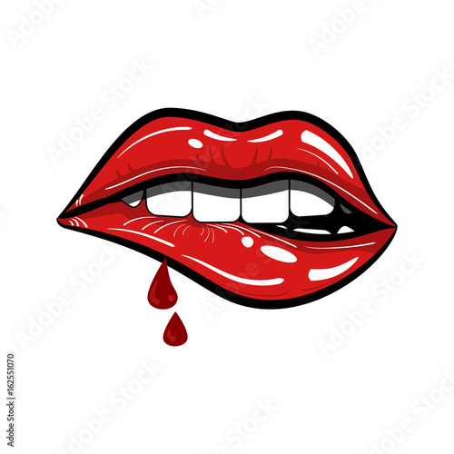 Sexy Lips Biting with Drops of Blood