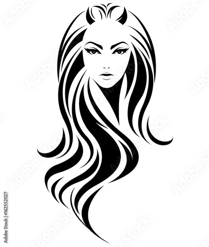 women longt hair style icon, logo women on white background