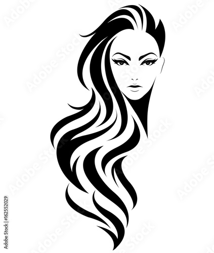 women longt hair style icon, logo women on white background