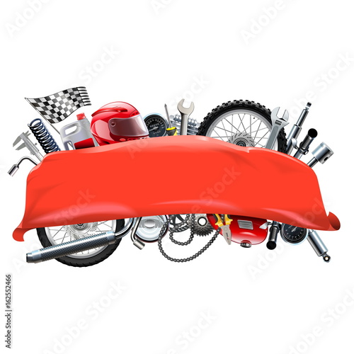 Vector Red Banner with Motorcycle Spares