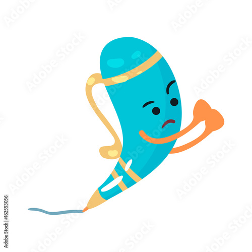 Angry cartoon humanized pen character with clenched fists vector Illustration