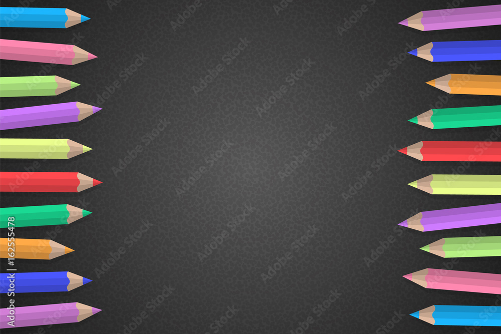 Fototapeta premium Colored pencils on a board - template. Vector.