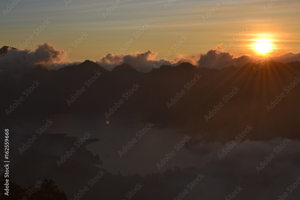 Sunset on the Rinjani with clouds