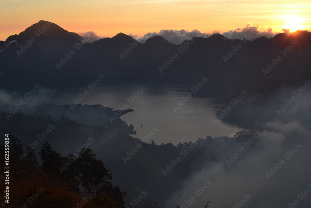 Sunset on the Rinjani with clouds Sunset on the Rinjani with clouds