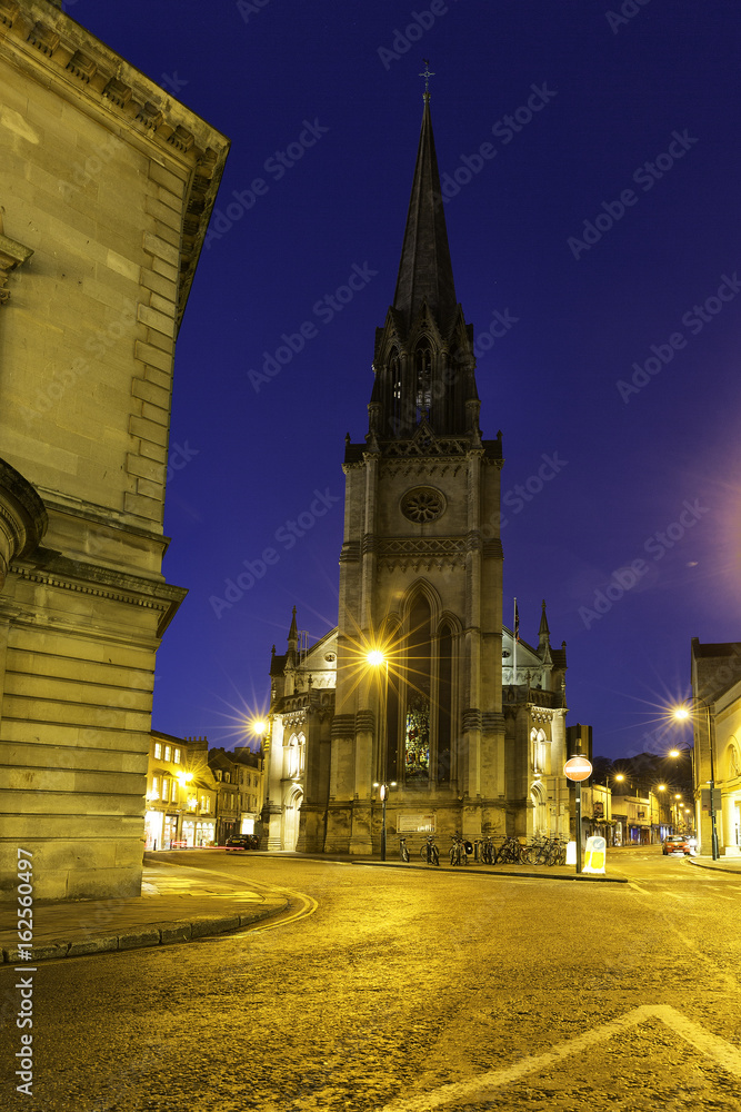 Night shot of church in Bath