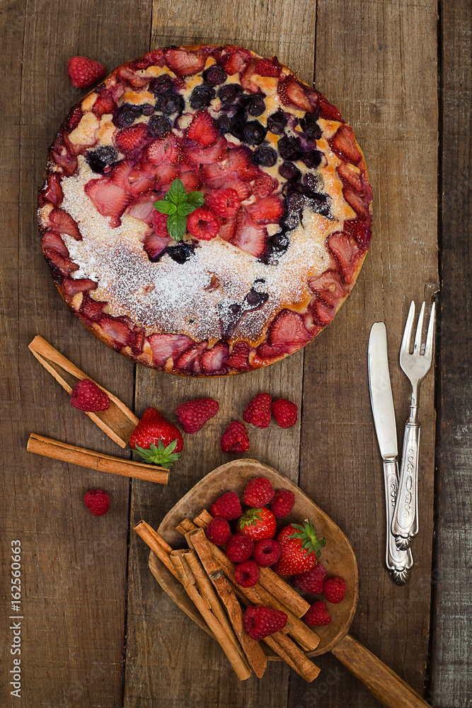 light cake with yogurt and red fruits top view light cake with yogurt and red fruits top view
