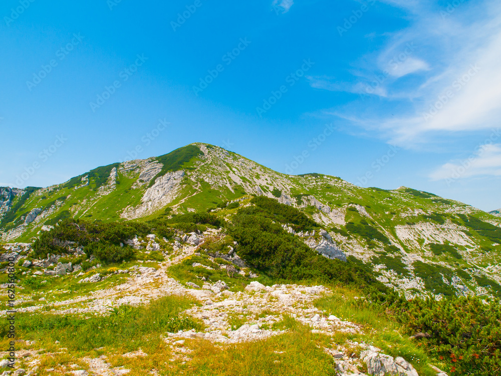 Sija Mountain in Triglav National Park, Julian Alps, Slovenia. Sunny summer day.