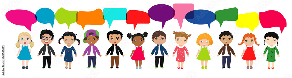 Cute kids with speech bubbles, Set of diverse Kids and Different nationalities with speech bubbles isolated on white background. Cute kids with speech bubbles, Set of diverse Kids and Different nationalities with speech bubbles isolated on white background.