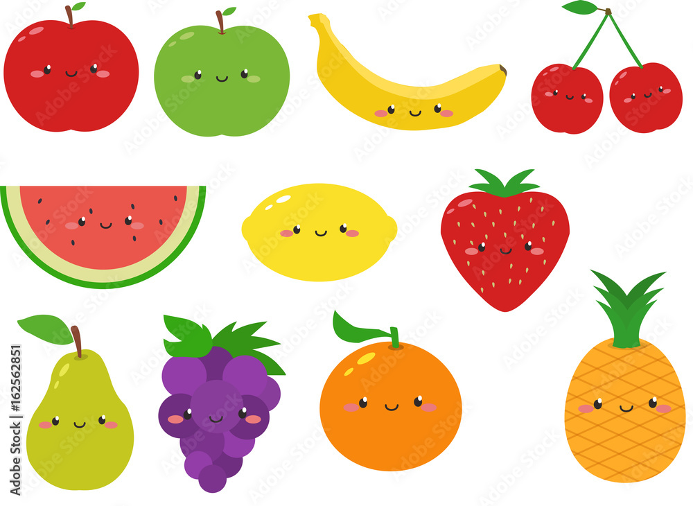 Cute Fruits Cartoon Clipart Stock Vector | Adobe Stock
