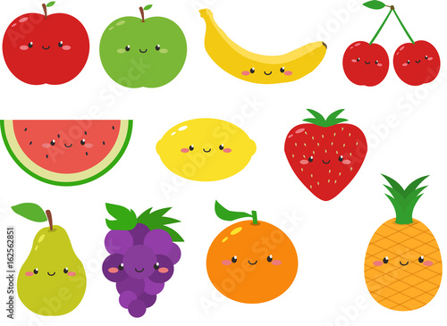 Fototapeta Naklejka Na Ścianę i Meble -  Cute Fruits Cartoon Clipart